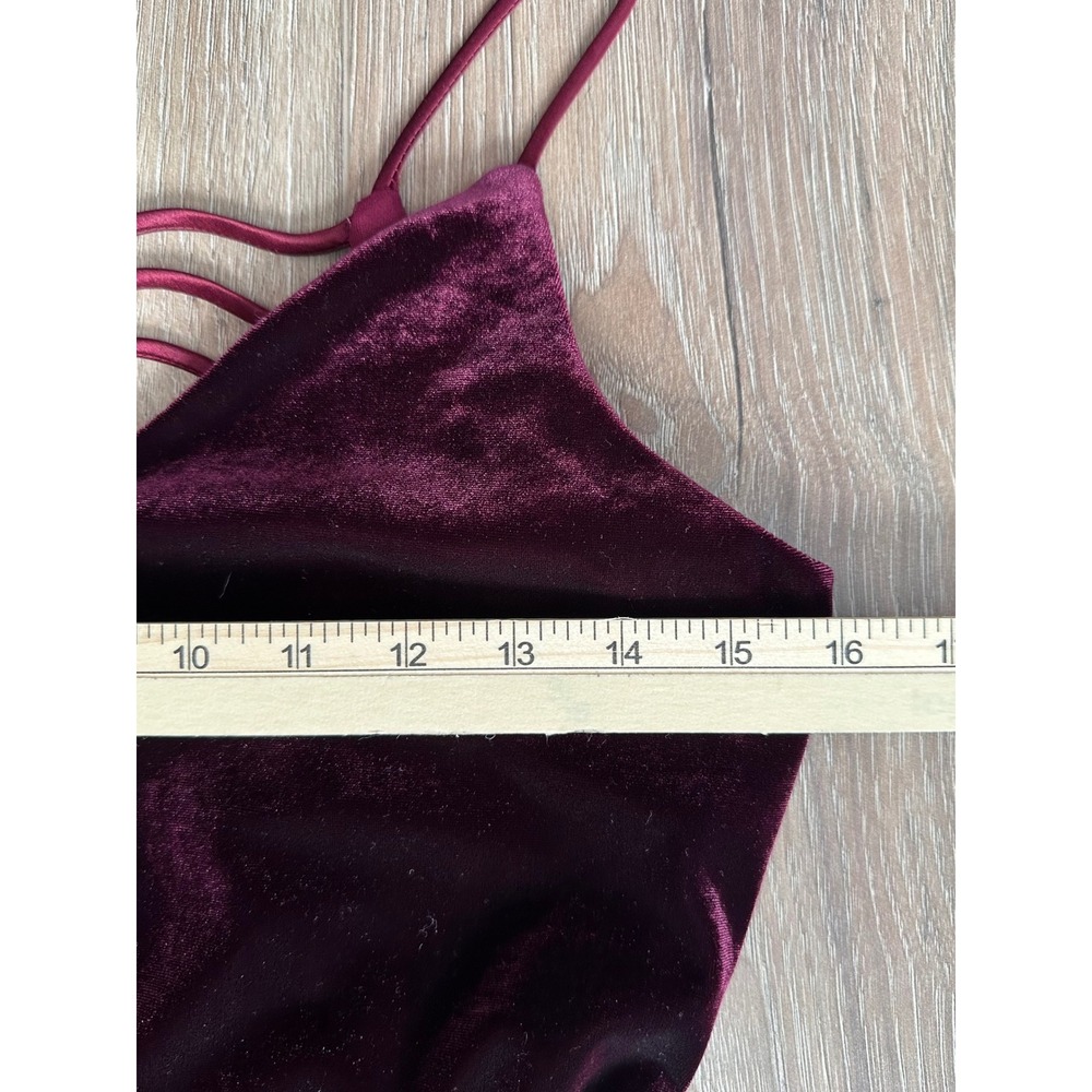 Roberta Burgundy Velvet Strappy Rhinestone Cage Back Maxi Dress Medium Glam Y2K - Picture 3 of 6